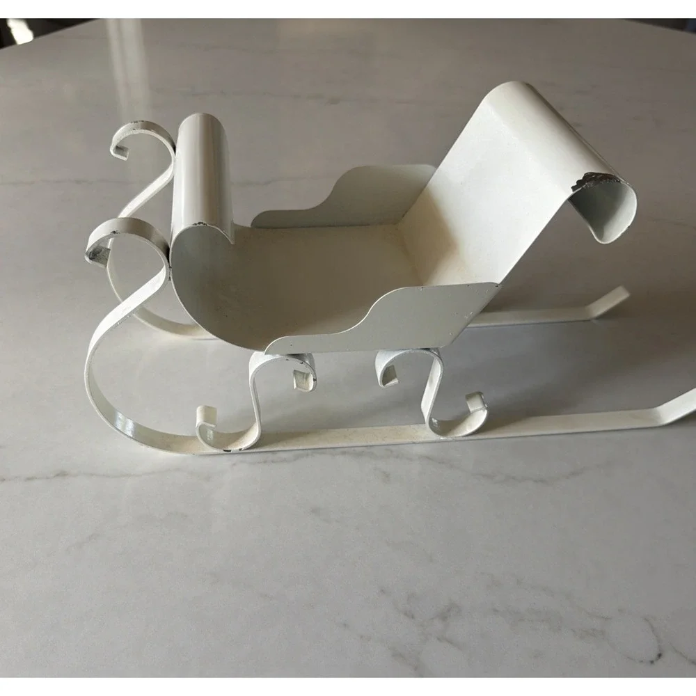 VTG Home Interiors HOMCO #5325 DE Metal Steel Christmas Sleigh White 14